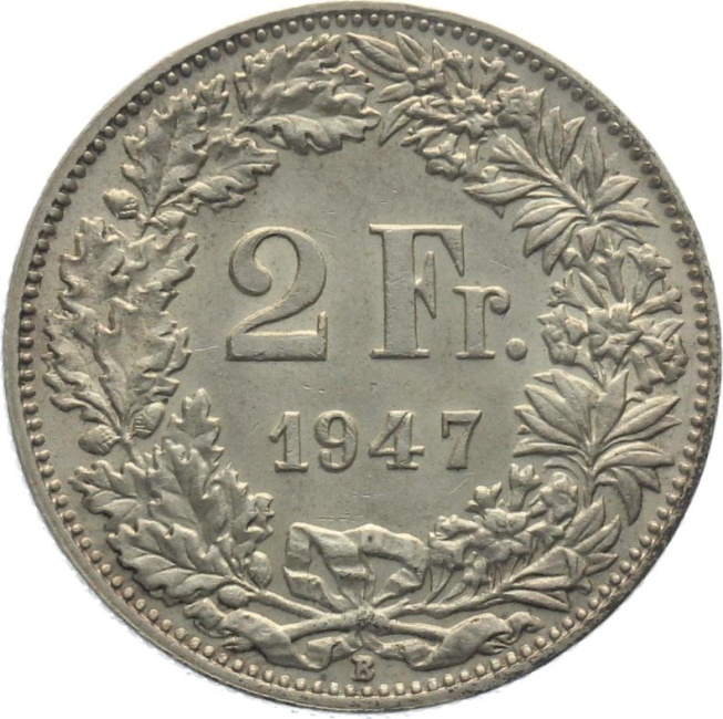 2 Franken 1947 B - fast unzirkuliert